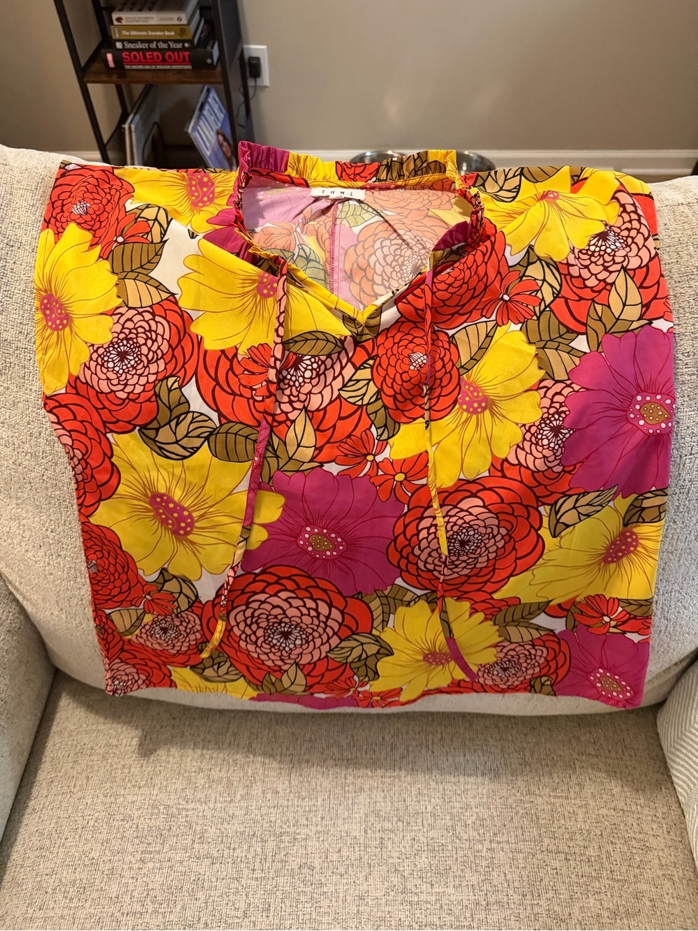 THML floral blouse with red, yellow, and pink flowers
size M #floral #boho